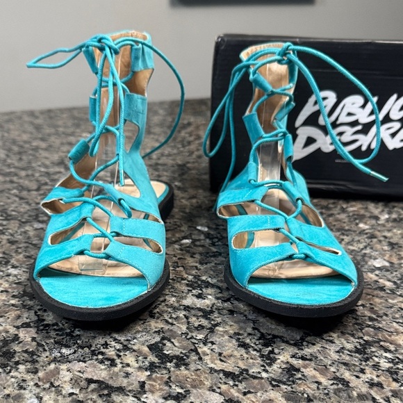 Public Desire Turquoise Lace-Up Sandals NWT 8.5 - Picture 4 of 10
